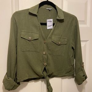 Charlotte Russe Olive Green tie front crop top.